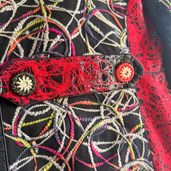 Boho Embroidered Coat Long Statement Artsy Jacket European Maximalist Womens M - Picture 10 of 12